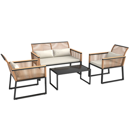 Outsunny Conjunto De Jardín Exterior De 4 Piezas De Ratán Natural Y Crema_0