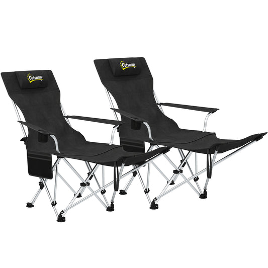 Outsunny Conjunto De 2 Sillas Plegables Camping Con Reposapiés Desmontable Negro_0