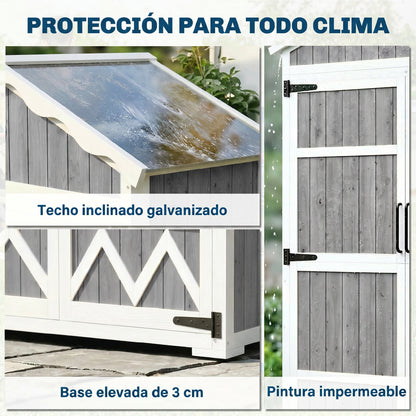 Outsunny Caseta De Jardín De Madera 105x55x179 Cm Con 4 Estantes Extraíbles_5