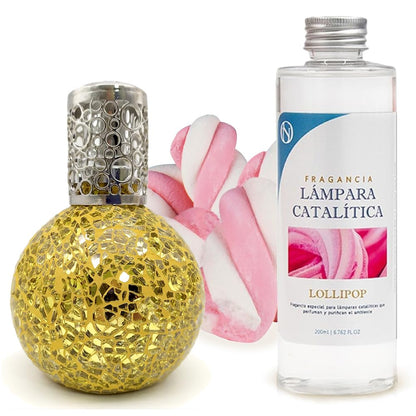 Lámpara Catalítica Mosaico Dorado + Aroma Lollipop 200 Ml - Elimina Malos Olores, Impurezas Y Perfuma_0