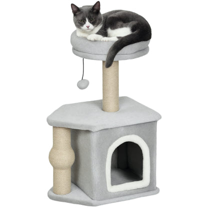 Pawhut Árbol Rascador Para Gatos Altura 66 Cm Con Cama Poste De Yute Gris Claro_0