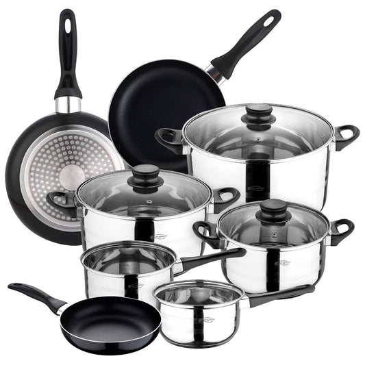 Set De 3 Sartenes Ø16ø20ø24 Aluminio Prensado + Batería De Cocina 8pzs Acero Inoxidable