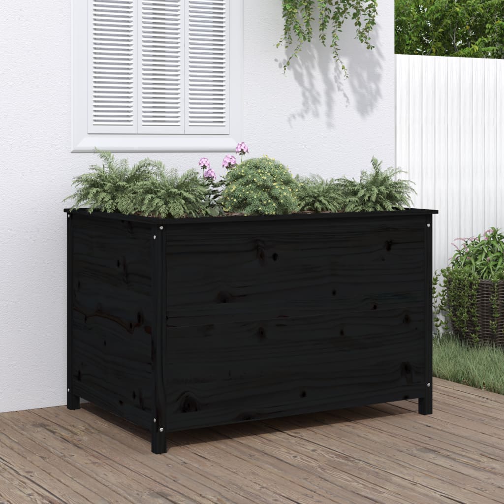Arriate Elevado De Jardín Madera De Pino Negro 119,5x82,5x78 Cm_1