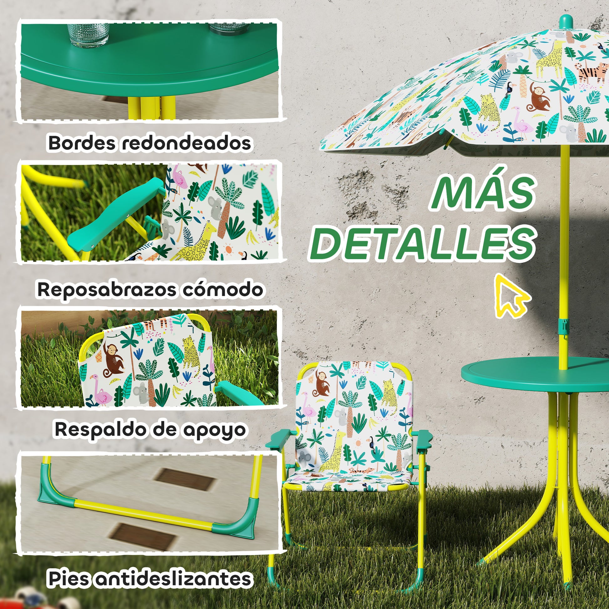 Aiyaplay Conjunto De Mesa Y Sillas Infantil De Jardín De 4 Piezas Verde_5