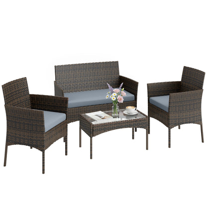 Outsunny Conjunto Jardín Exterior De Ratán Sintético Con Cojines Marrón Y Gris_0