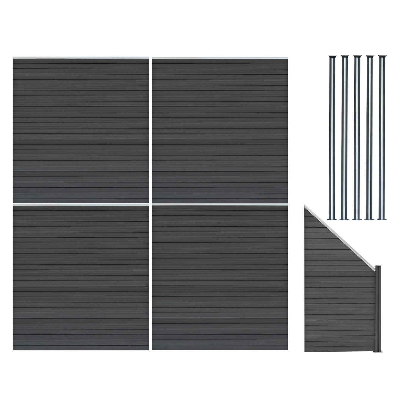 Vallas Para Exteriores De Wpc Y Aluminio - 4x Paneles Cuadrados + 1x Oblicuo + 5x Postes Con Led | Gris_0