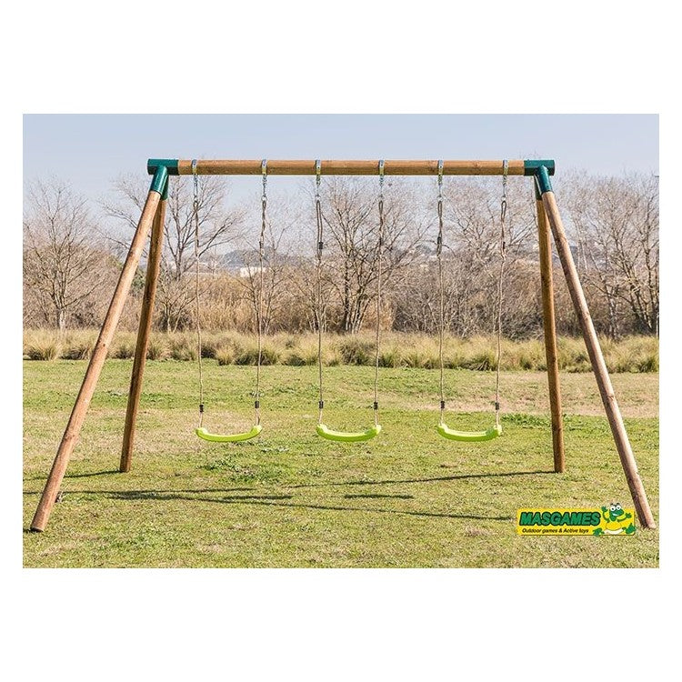 Columpio Triple De Madera Redonda Masgames Etna Xl._1