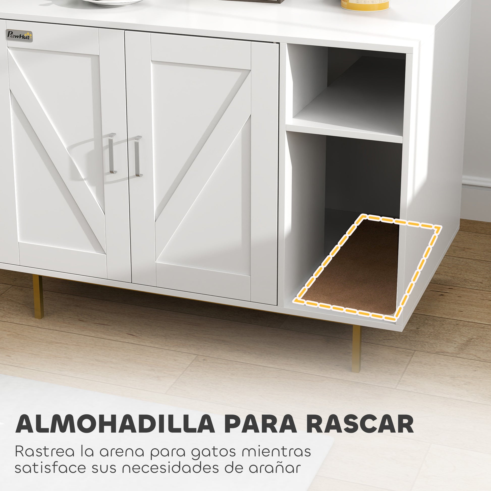 Pawhut Mueble Arenero Para Gatos Con Almohadilla Para Rascar 80x50x61 Cm Blanco_5