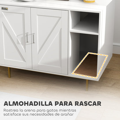 Pawhut Mueble Arenero Para Gatos Con Almohadilla Para Rascar 80x50x61 Cm Blanco_5