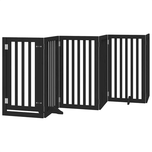 Vidaxl Puerta Para Perros Plegable 9 Paneles Madera Álamo Negra 450 Cm_0