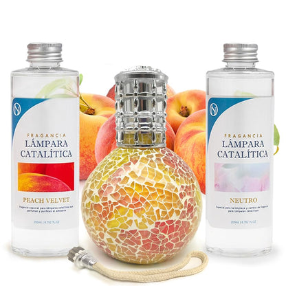 Pack Ahorro Lámpara Catalítica Mosaico Bicolor + Fragancia Peach Velvet 500ml + Limpiador Neutro 200ml + Mecha Repuesto_0