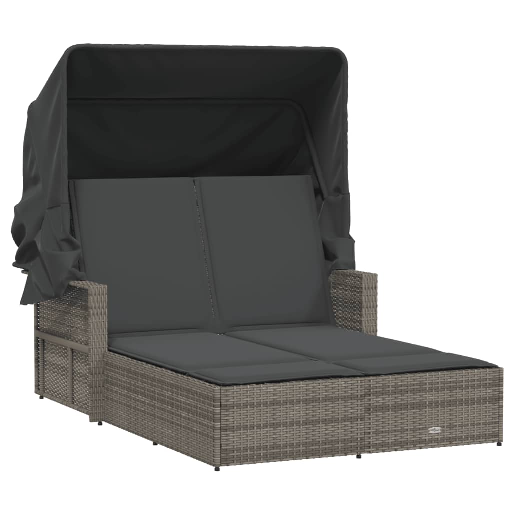 Tumbona Doble Con Capota Y Cojines Ratán Sintético Gris / Vetonek_1