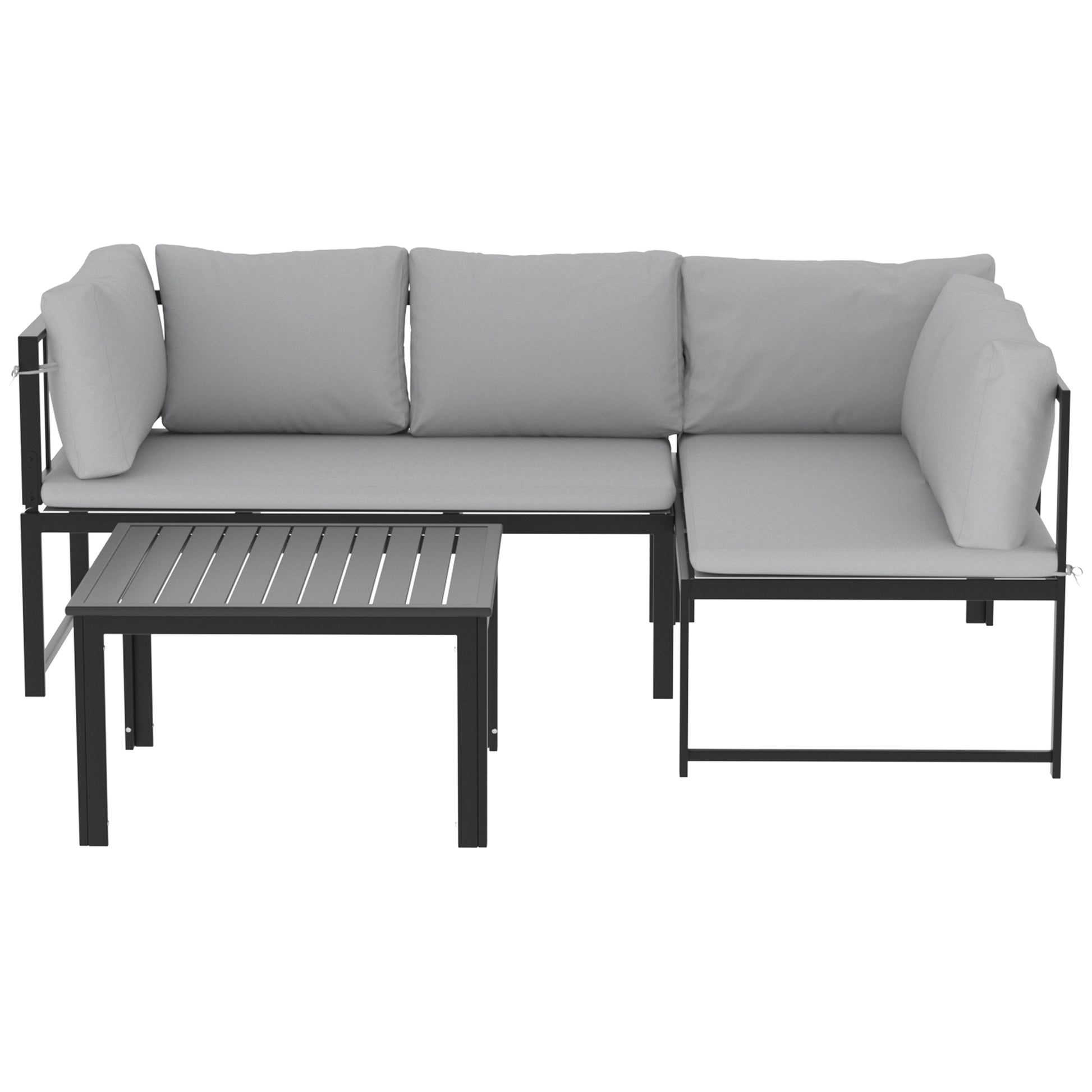 Outsunny Conjunto De Jardín Exterior De 3 Piezas En Forma De L Con Cojines Gris_3