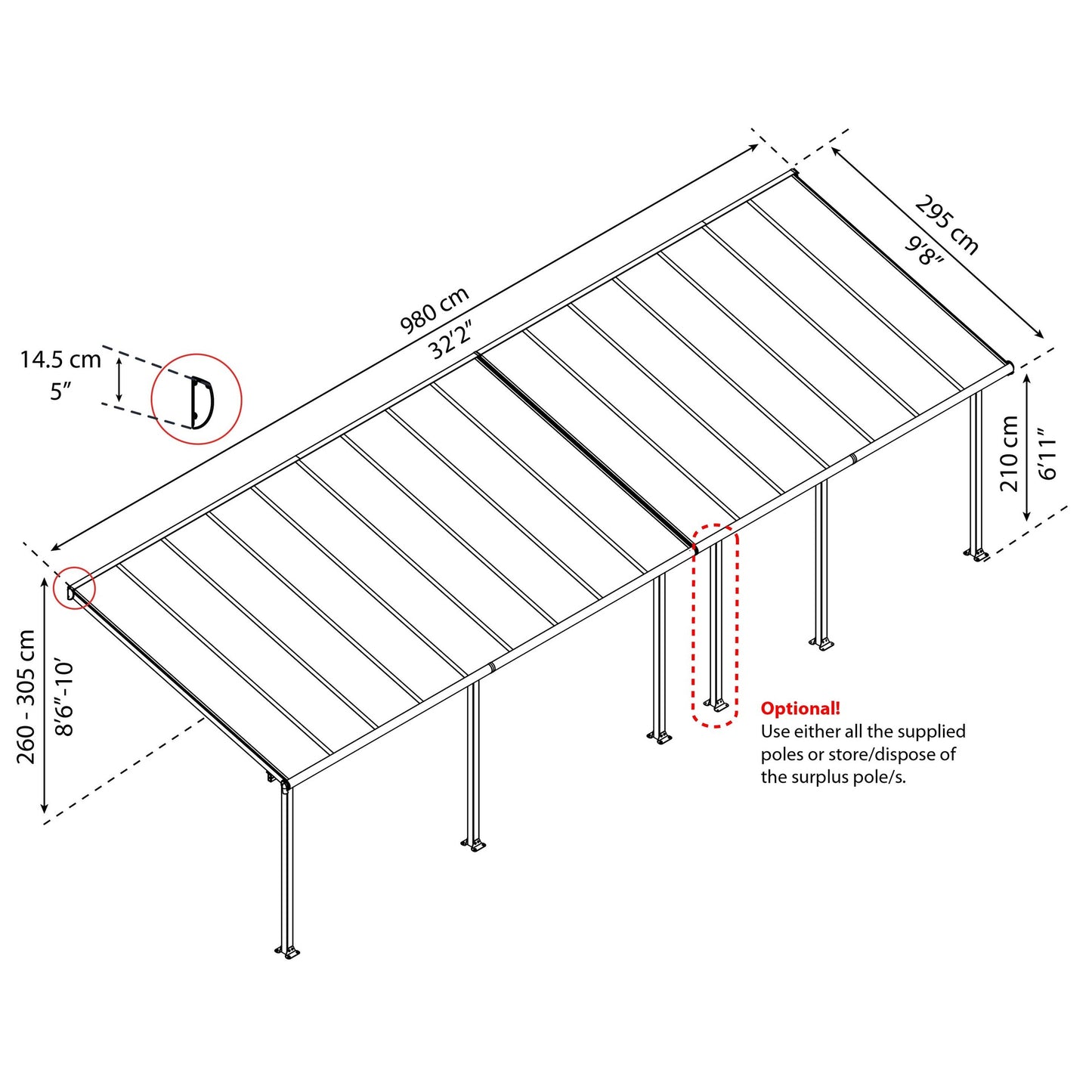 Pérgola adosada Olympia 980x294 blanco