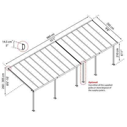 Pérgola adosada Olympia 980x294 blanco