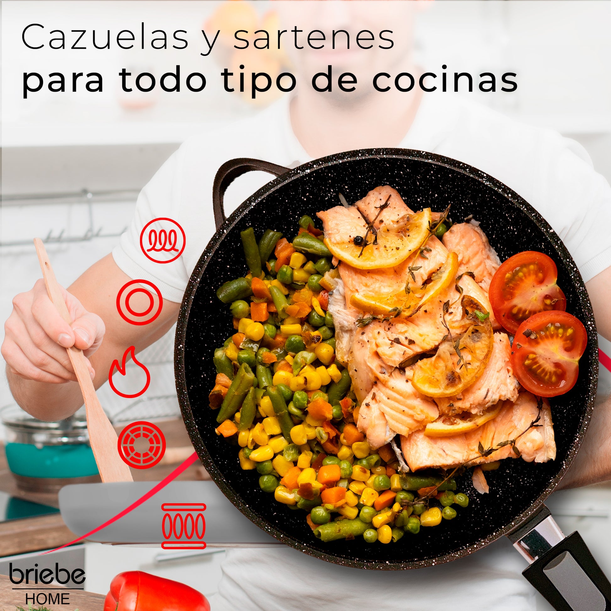 Briebe Batería De Cocina Inducción 10 Piezas Aluminio Fundido 3 Ollas 2 Sartenes Antiadherente Tapas, Mgk1819, Negro_4