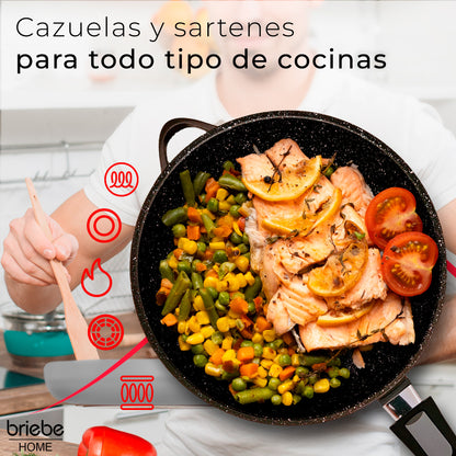 Briebe Batería De Cocina Inducción 10 Piezas Aluminio Fundido 3 Ollas 2 Sartenes Antiadherente Tapas, Mgk1819, Negro_4