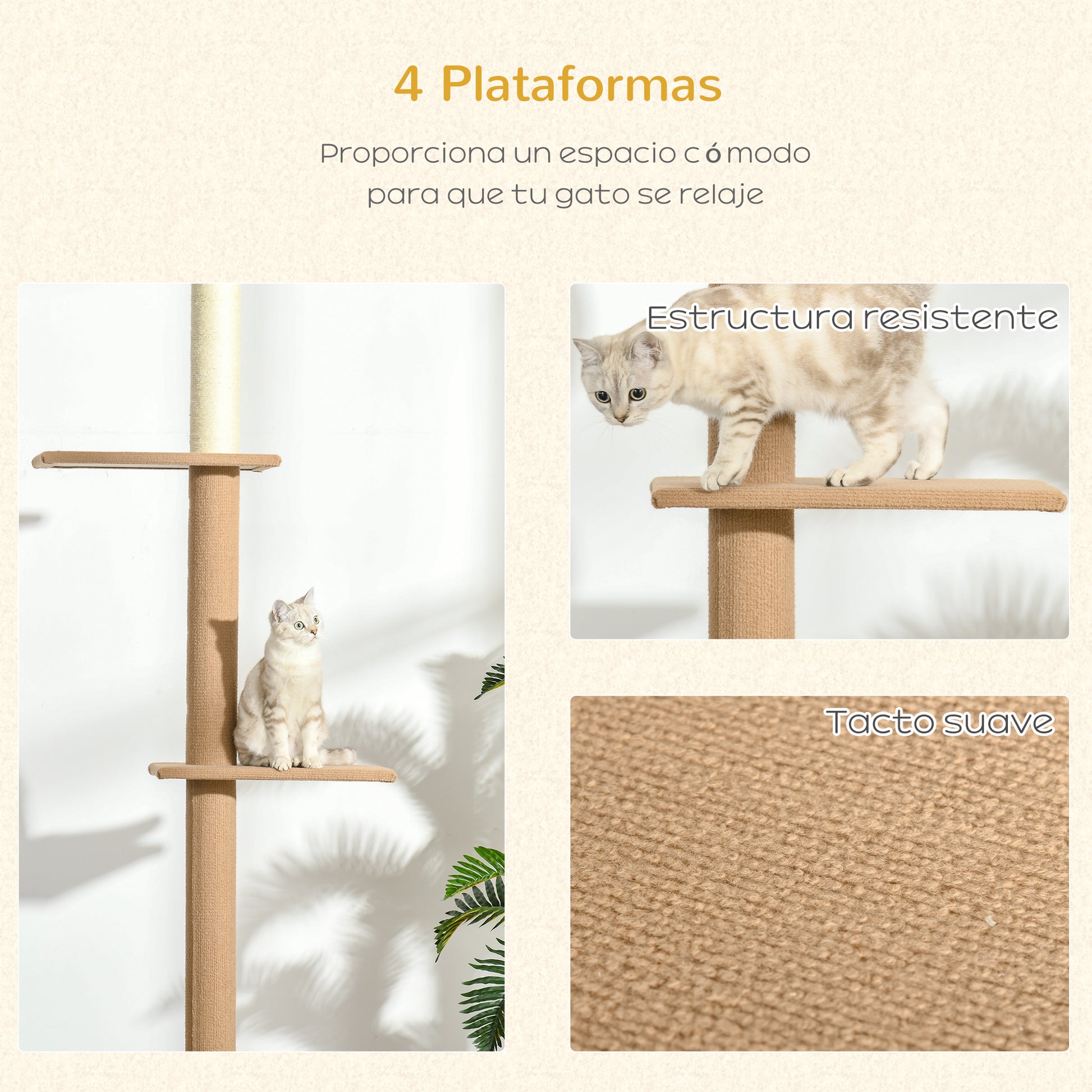 Pawhut Árbol Para Gatos Del Suelo Al Techo 43x27x228-260 Cm Con Altura Ajustable_5