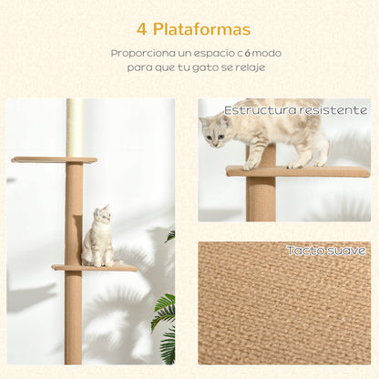 Pawhut Árbol Para Gatos Del Suelo Al Techo 43x27x228-260 Cm Con Altura Ajustable_5