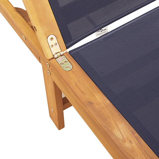 Tumbonas 2 Uds Con Mesa Madera Maciza Acacia Y Textileno Azul / Vetonek_0