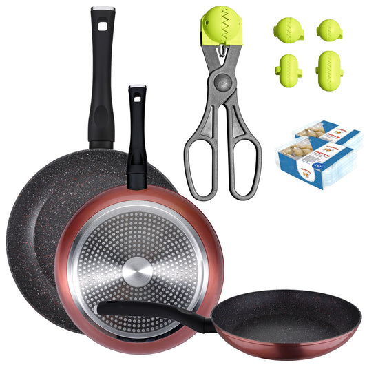 Pack De 3 Sartenes Ø20/24 Y 28 Cms + Utensilio Multiusos La Croquetera Con 4 Moldes Con 40 Bandejas De Conservación_0