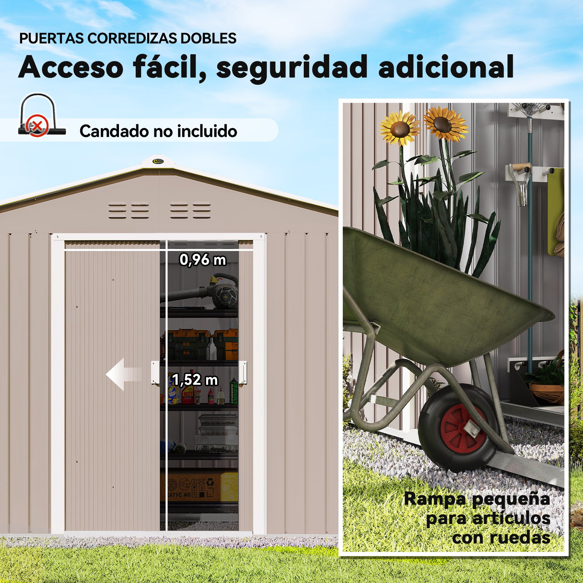 Outsunny Caseta De Jardín 4,9 M² 277x195x192 Cm Con Puerta Corredera Gris Claro_5
