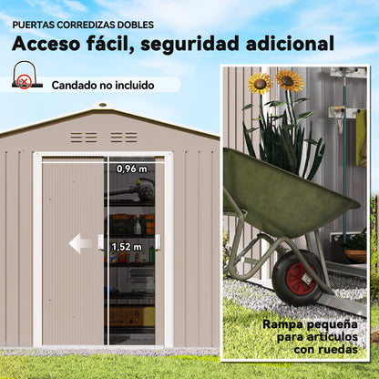 Outsunny Caseta De Jardín 4,9 M² 277x195x192 Cm Con Puerta Corredera Gris Claro_5