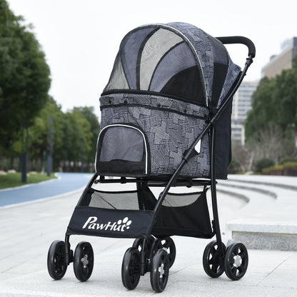 Pawhut Carrito Para Perros Plegable Con Cesta Capota Ajustable Y Ruedas Gris_1