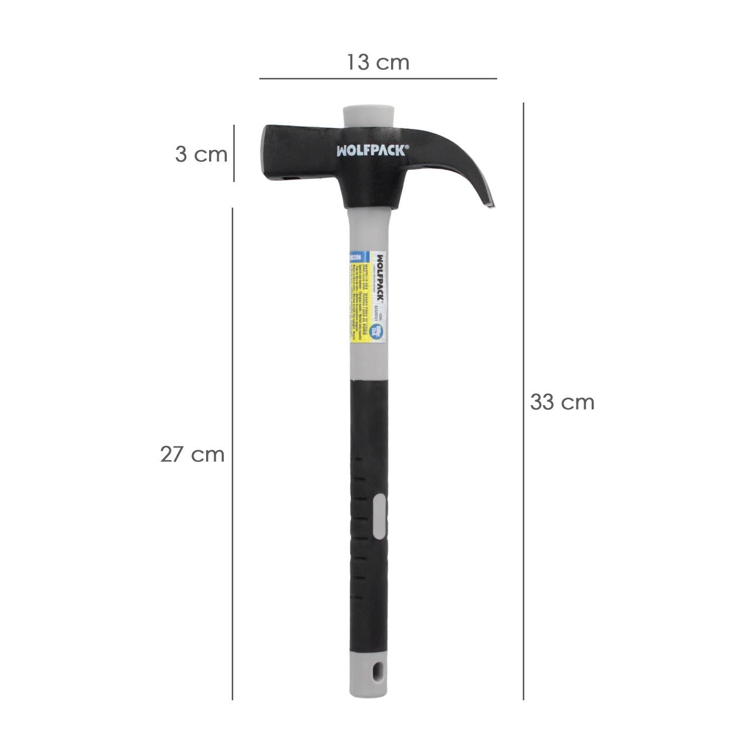Martillo Uña Mango Fibra Vidrio Mango Fibra Vidrio Con Empuñadura Antideslizante. 600 Gramos 33 Cm.