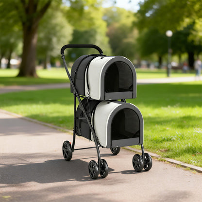 Pawhut Carrito Doble Para Perros Plegable Con 2 Transportines 66x50x98 Cm_1