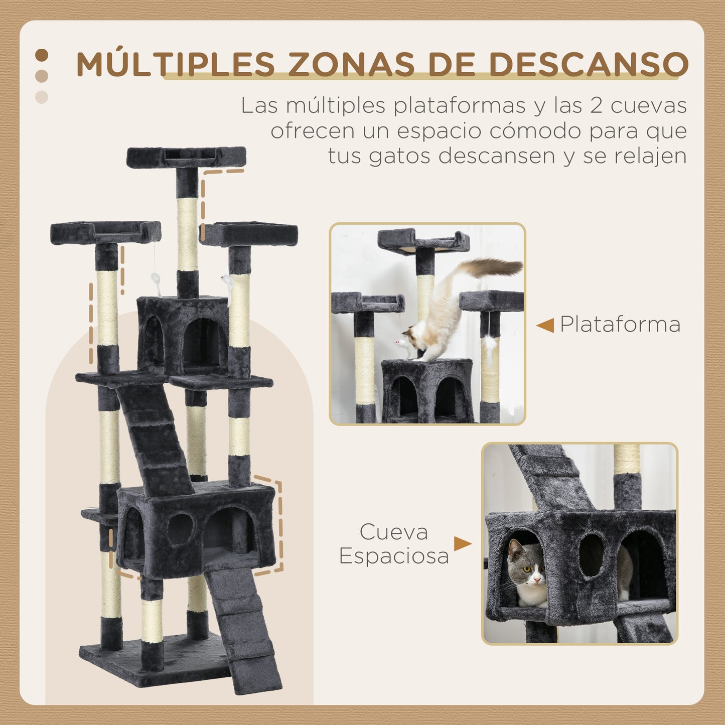 Pawhut Árbol Rascador Para Gatos Grande Altura 173 Cm Gris Oscuro_5