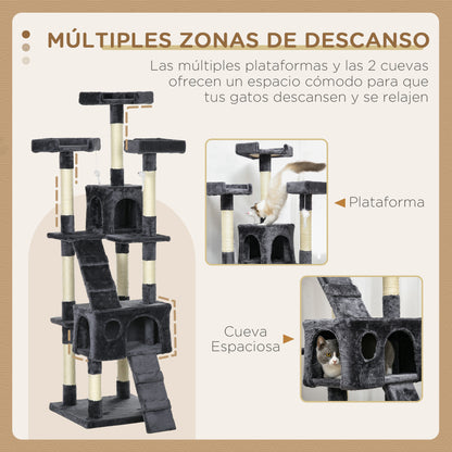 Pawhut Árbol Rascador Para Gatos Grande Altura 173 Cm Gris Oscuro_5