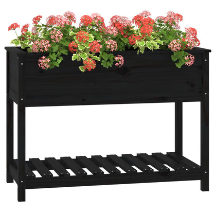 Jardinera Con Estante Madera Maciza Pino Negra 111,5x54x81 Cm_3