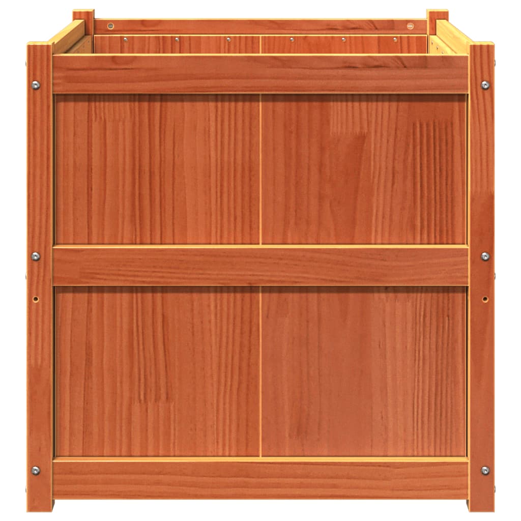 Jardinera Exterior Madera Maciza Pino Marrón Cera 70x70x70 Cm_4