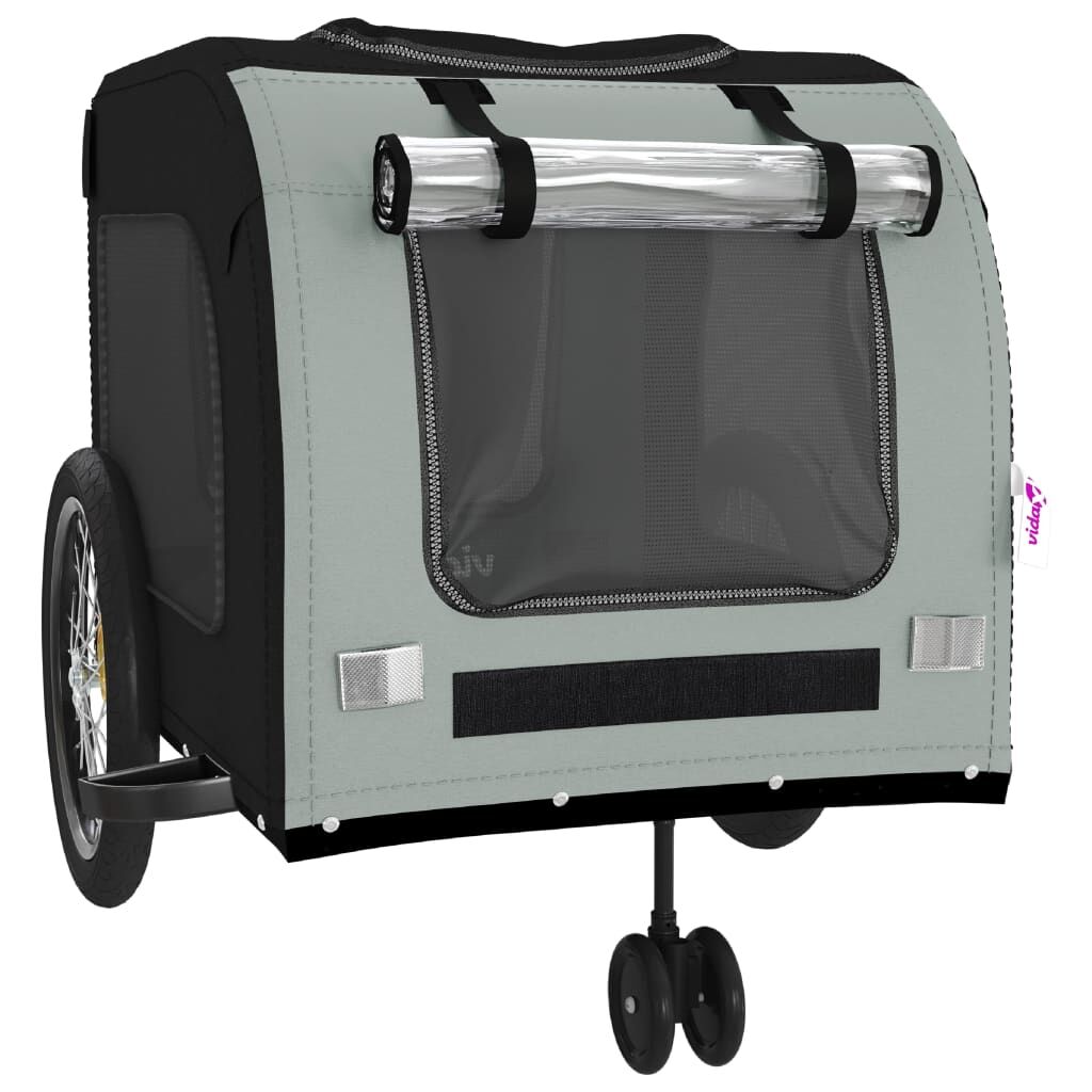 Vidaxl Remolque Bicicleta Para Mascotas Hierro Tela Oxford Negro Gris_4