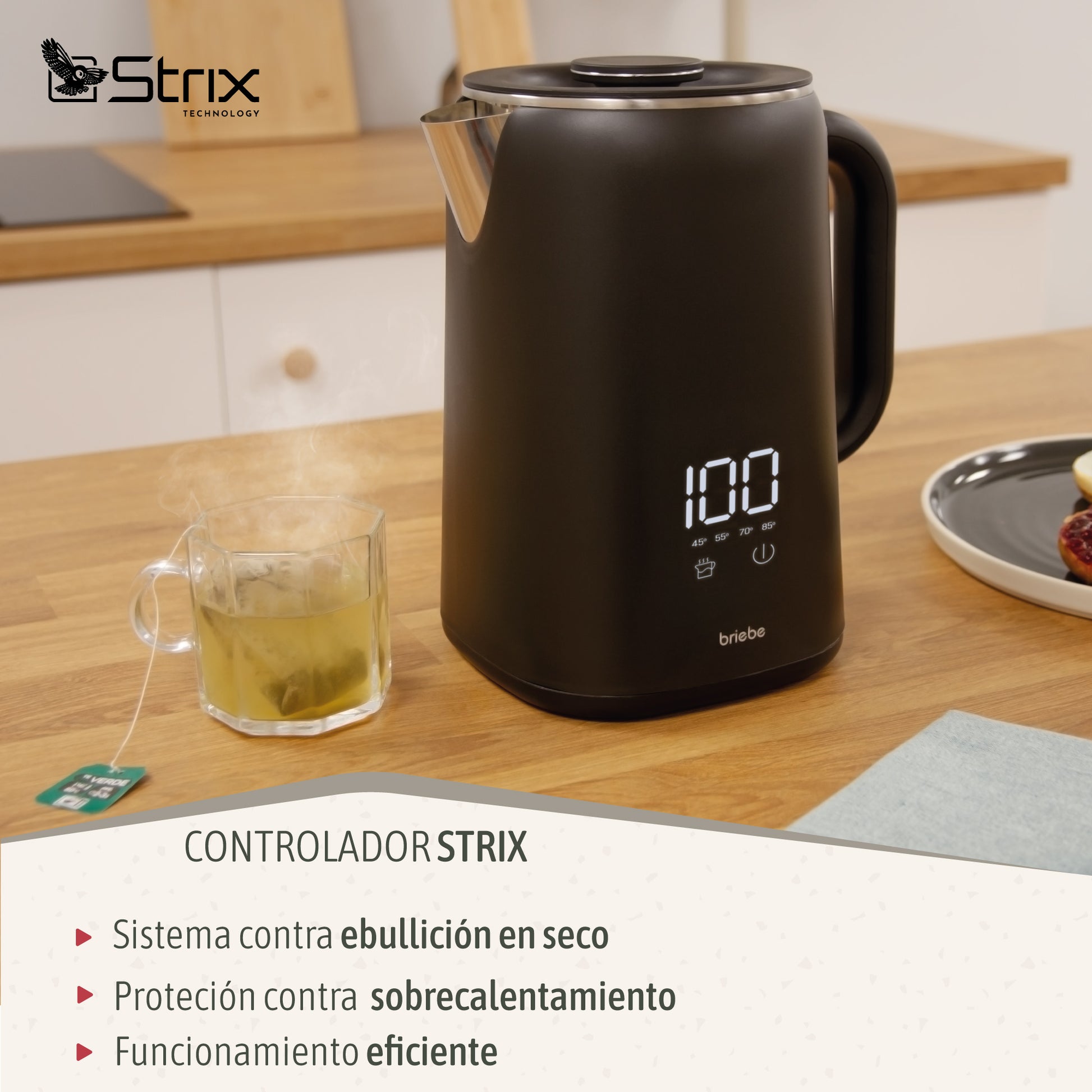 Briebe I-black Hervidor Agua Eléctrico 1,7lregulador De Temperatura Digital 45°c A 100°c, Libre Bpa,base 360°,kt1175blk_5