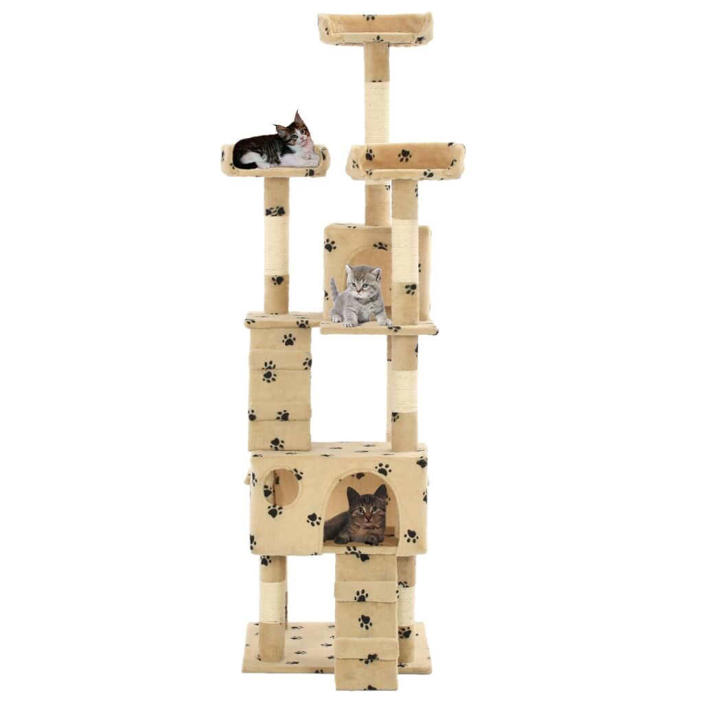 Vidaxl Rascador Para Gatos Poste De Sisal 170 Cm Huellas Beige_1