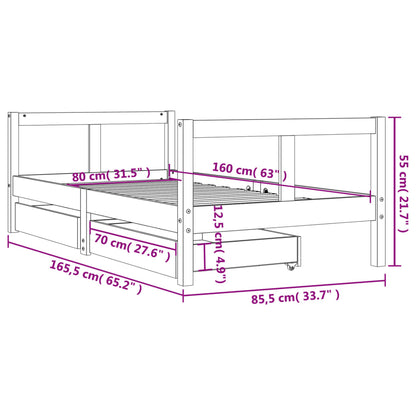 Vidaxl Estructura Cama Infantil Y Cajones Madera Pino Blanco 80x160 Cm_2