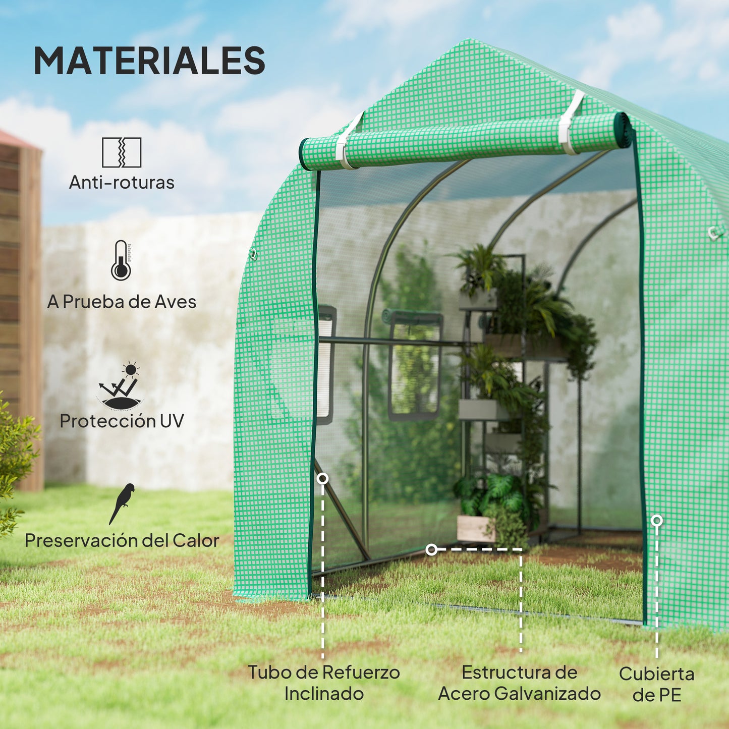 Outsunny Invernadero De Exterior 3x2x2 M Con 6 Ventanas De Malla Verde_3