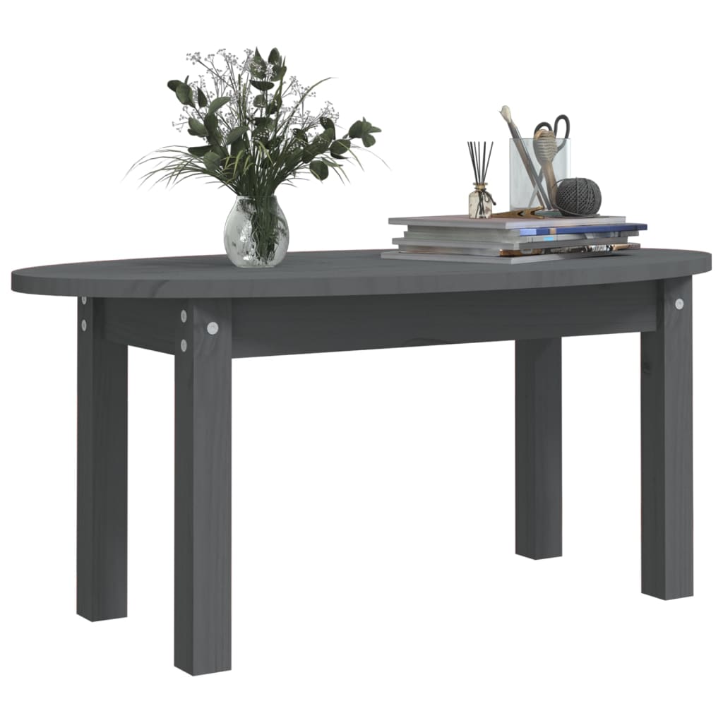 Mesa De Centro De Madera Maciza De Pino Gris 80x40x35 Cm_2