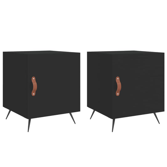 Mesitas De Noche 2 Uds Madera De Ingeniería Negro 40x40x50 Cm_0
