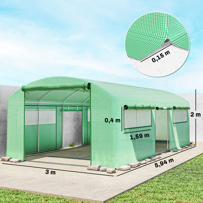 Outsunny Invernadero De Túnel 6x3x2 M Con 3 Puertas Enrollables Y Ventanas Verde_2