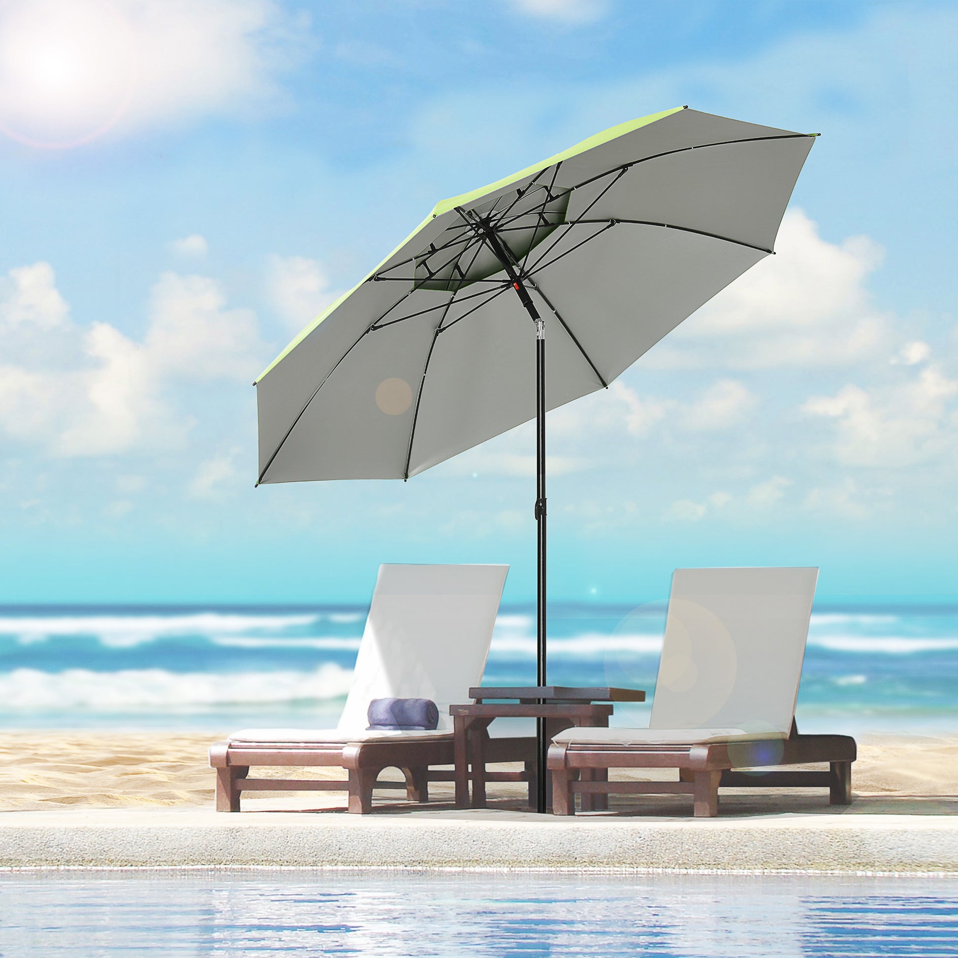 Outsunny Sombrilla De Playa Ø185x205 Cm Con Techo Doble Ángulo Ajustable Verde_1