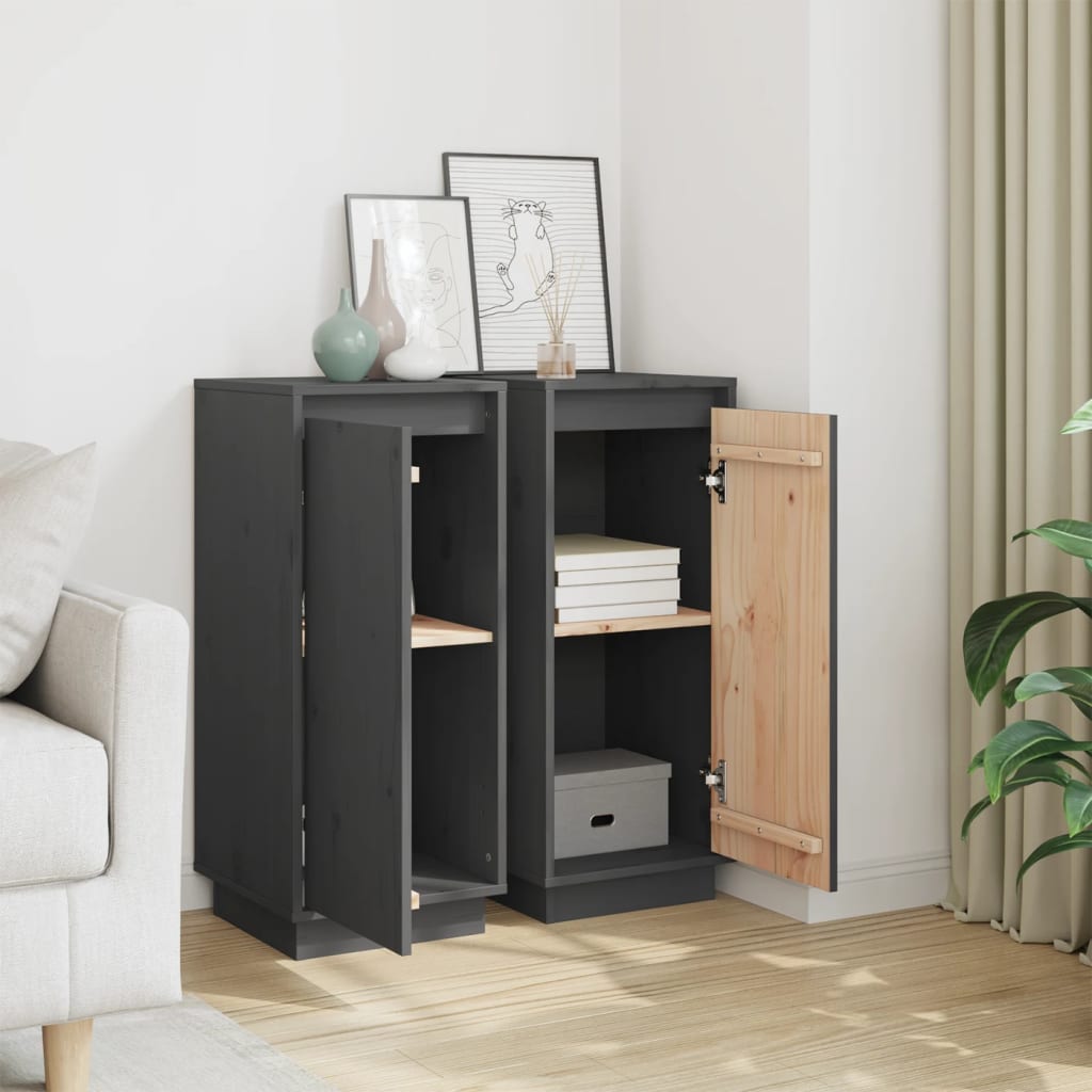 Aparador 2 Uds Madera Maciza De Pino Gris 31,5x34x75 Cm / Vetonek_5