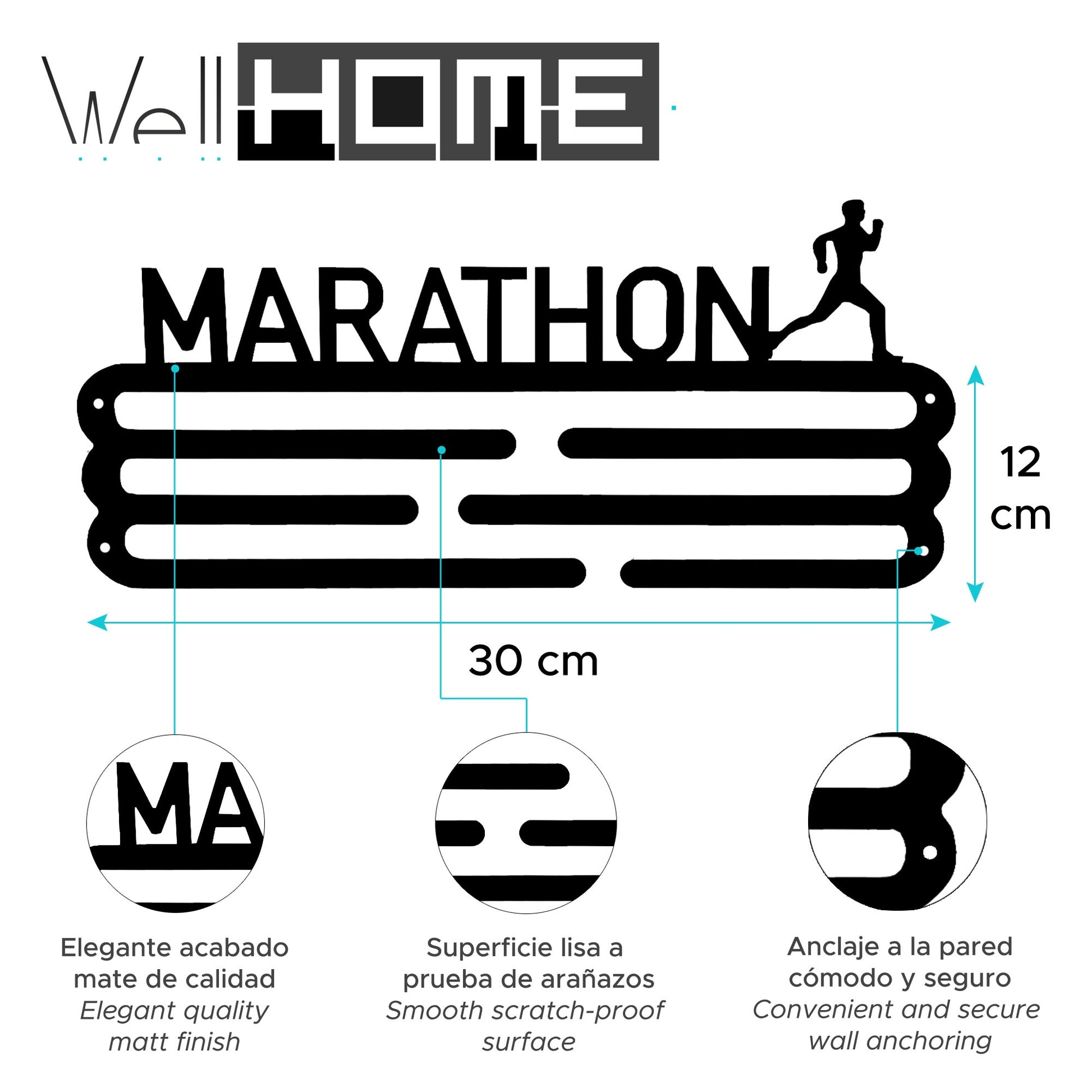 Medallero Maratón Gris Well Home Para 15 Medallas - Regalo Moderno Para Runners_1