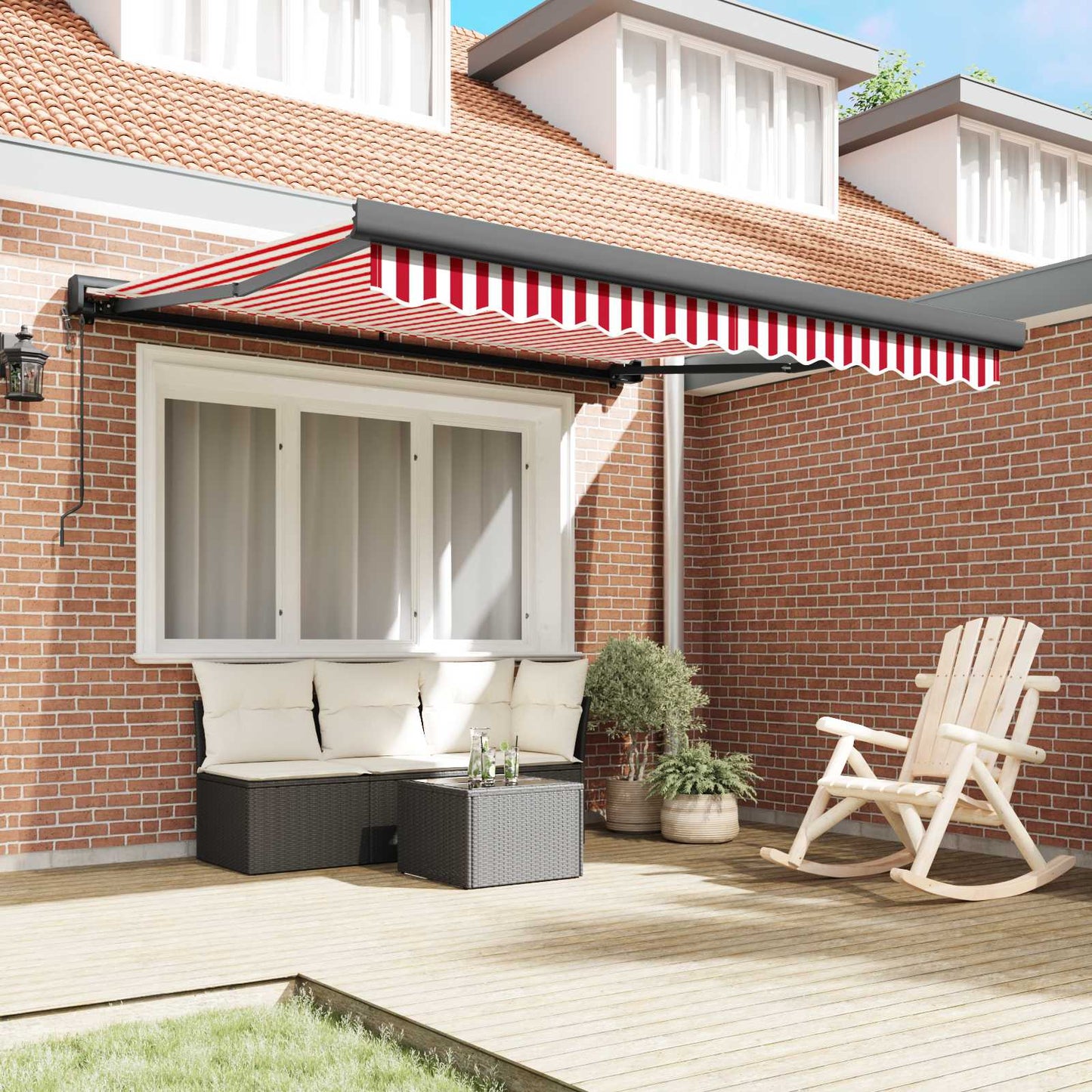 Toldo Retráctil Rojo Y Blanco 300 X 250 Cm Tela Y Metal_2