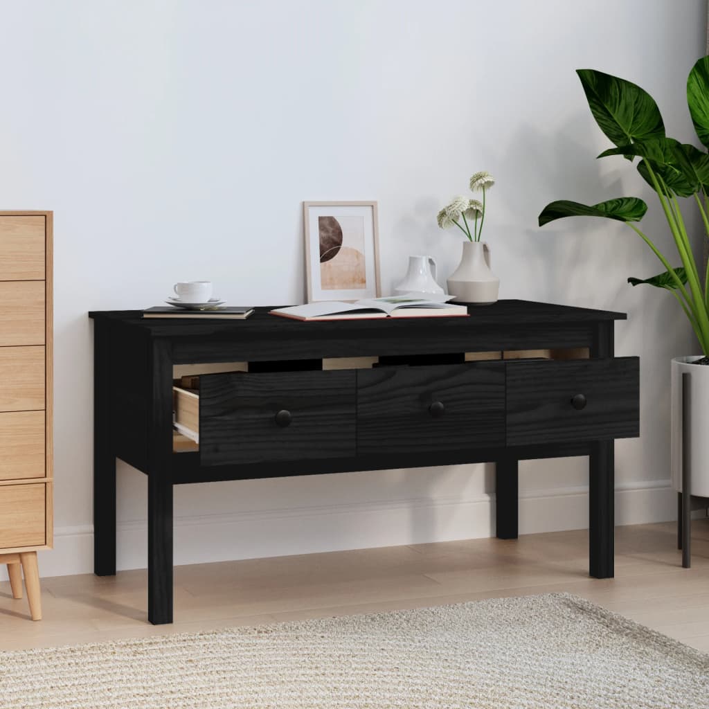 Mesa De Centro De Madera Maciza De Pino Negro 102x49x55 Cm_1