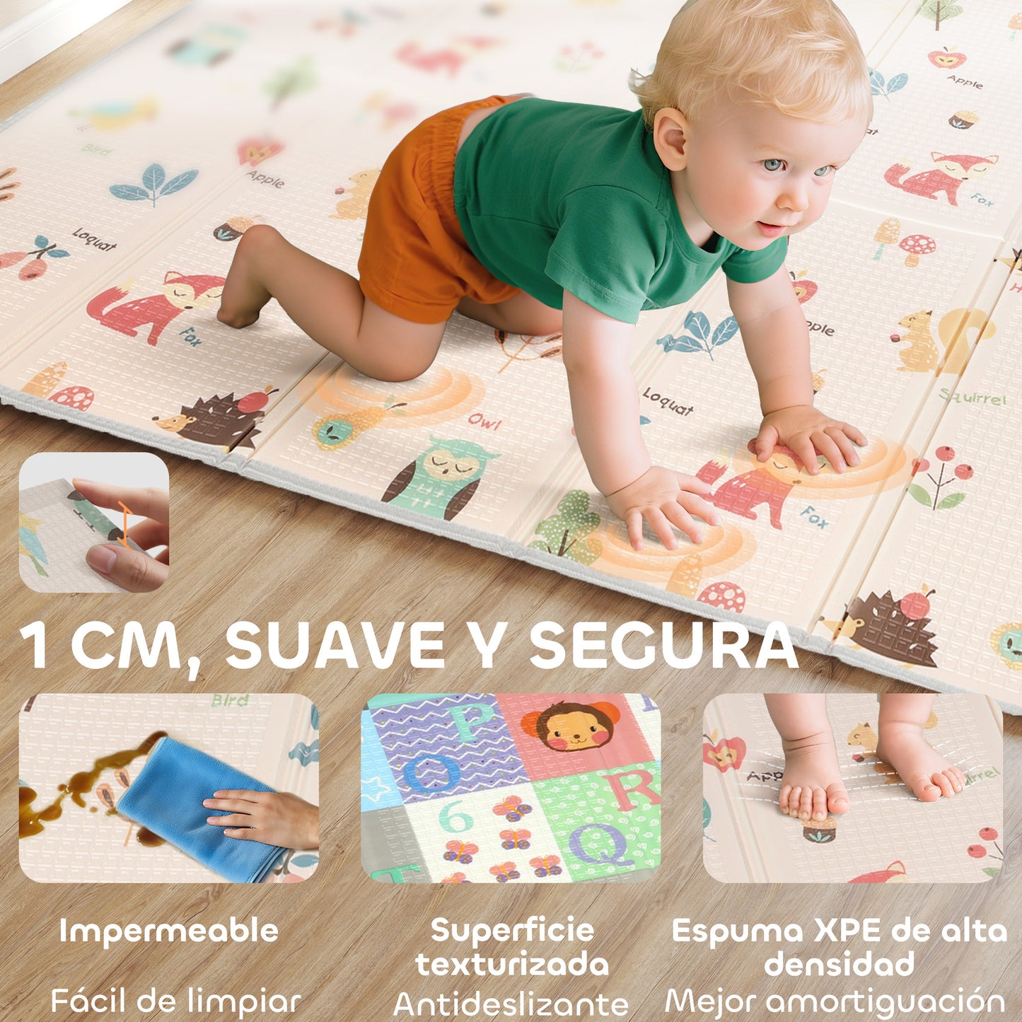 Aiyaplay Alfombra Bebé Acolchada Plegable Reversible 150x180 Cm Multicolor_5