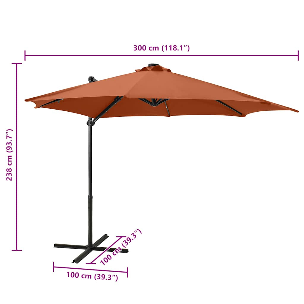 Vidaxl Sombrilla Jardín Voladiza Con Palo Y Luces Led Terracota 300 Cm_2