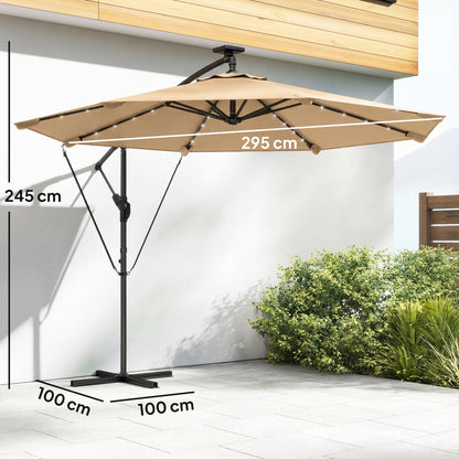 Outsunny Parasol Excéntrico Con Luces Led Solares Base Cruzada 330x295 Cm Caqui_2